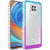 Resim M.TK Moveteck Xiaomi Redmi Note 9s Kılıf Kamera Lens Korumalı Parlak Simli ve Renkli Arkası Şeffaf Kapak 
