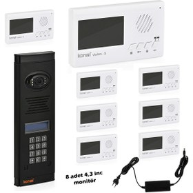 Resim konwi intercom Görüntülü Diafon Seti Apartman Tipi 8 Daire Set Vsions 4,3 Monitör Zil paneli şifreli Kameralı 60w 