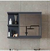 Resim Kulpsuz Tek Kapaklı Mat Suntalam 60 Cm Aynalı Banyo Üst Dolap Ant Antrasit 