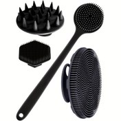 Resim 4 adet Silikon Vücut Fırça Seti, Temizlik Aracı Masaj Aracı - Uzun Saplı Sırt Banyo Fırçası + Kısa Saplı Banyo Fırçası + Baş Yıkama Fırçası + Altıgen Yüz Yıkama Fırçası, Kaymaz Tutma Kolu ile, Yardım İstemezken Sırtınızı Ovuyoruz, Yumuşak Kıllarla Bedenin Her Parçasını Temizleyin ve masaj yapın. Elektriksiz el tipi vücut fırçası ve yüz yıkama 