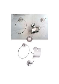 Resim Vidalı Lavabo Banyo Wc Bez Havlu, Çatal Askı Ve Tuvalet Kağıtlık 3'lü Set Krom Metal Metal 