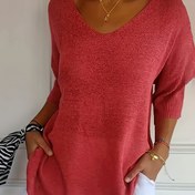 Resim Kadınlar İçin Yumuşak V-Yaka Kazak - Hafif %100 Polyester, Yarı Şeffaf İlkbahar/Yaz Üstü, Orta Esneklikte Çok Amaçlı Katmanlama Parçası 