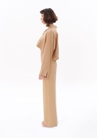 Resim Bej Tencel™ Beli Lastikli Pantolon - M / Bej 