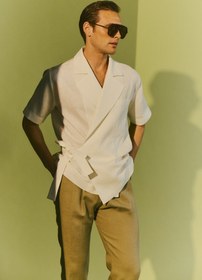 Resim Tan Organik Keten Kimono Gömlek Kırık Beyaz - L/XL / Kırık Beyaz 
