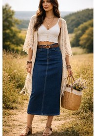 Resim Dema Kadın Koyu Mavi Pamuklu Denim Etek Koyu Mavi 