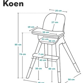 Resim Koen 2'si 1 Arada Ayarlanabilir Çocuk Sandalyesi, Çıkarılabilir Tepsi, 5 Noktalı Kemer, 6-36 Ay, 15kg’a Kadar - Gri 