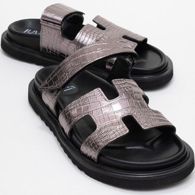 Resim Luvi Shoes Loana Platin Baskı Hakiki Deri Kadın Terlik Platin 