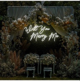 Resim Will You Marry Me Yazılı Neon Tabela Beyaz 