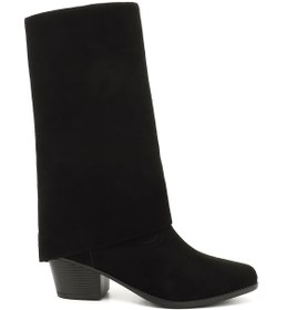 Resim GÖNDERİ(R) Kadın / Kız Siyah Süet Sivri Burun Kalın Topuklu Kovboy Çizme 