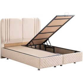 Resim Paul İkili Set, Çift Kişilik Baza Başlık Seti - Krem 140 x 190 