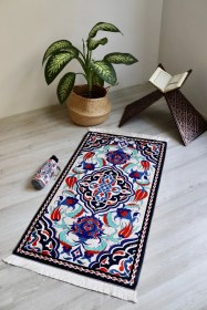 Resim Pratik Ve Taşınabilir Ipek Dokulu Keseli Seccade Lale Desenli S10013 Çok Renkli 