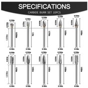 Resim Wezone 10'lu 3 6mm Tungsten Çelik Çift Yivli Roter Freze Ucu - Dayanıklı Alüminyum Döner Zımpara Aleti Seti 