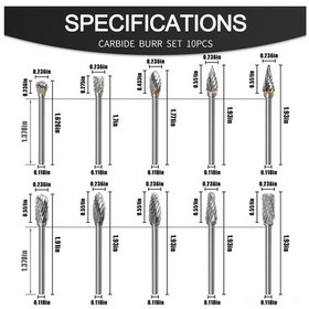 Resim Wezone 10'lu 3 6mm Tungsten Çelik Çift Yivli Roter Freze Ucu - Dayanıklı Alüminyum Döner Zımpara Aleti Seti 