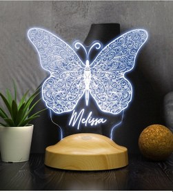 Resim Kelebek Tasarımlı İsimli 3D Led Gece Lambası Çok Renkli 
