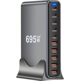Resim Tongdashop Siyah 10 Port Usb Şarj İstasyonu 5 Usb-c 5 Usb-a Pd 3.0 695w Eu 