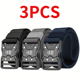 Resim 3 Adet Erkek Moda Kemer, Hızlı Açma Tasarımı, 4 Renk Seçeneği, 124.97cm x 3.78cm, Naylon Örgülü Nefes Alabilir, Outdoor Spor ve Maceralara Uygun, Unisex 