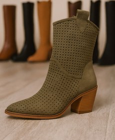 Resim POTEEN Ptc Handy Western Kovboy Mint Yeşil Topuklu Yazlık Kısa Bot 