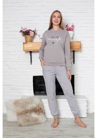 Resim Guava Kadın Bisiklet Yaka Bilek Manşet/lastikli 2 İplik Cepli Kışlık Jogger Eşofman Pijama Takımı Homewear Gri 