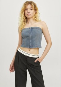 Resim Jack & Jones Kadin Straplez Denim Crop - Tinga 12271603 Medium Blue Denim 