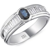 Resim Siramücevherat Safirli Baget Yüzük - Beyaz Altın 