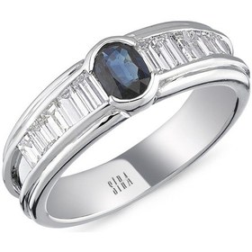 Resim Siramücevherat Safirli Baget Yüzük - Beyaz Altın 