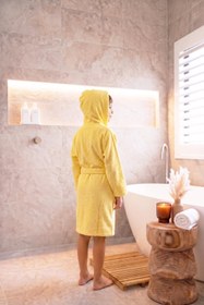 Resim CottonVerse Genç & Çocuk Kapşonlu Bornoz - %100 Pamuk, Unisex Sarı - Sarı / 9-10 Yaş 