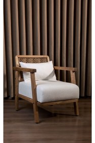 Resim Aberteka Merlin Hazeranlı Açık Ceviz Ahşap Beyaz Teddy Kumaş Berjer 