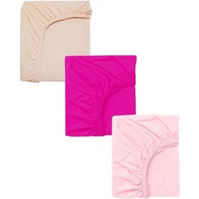 Resim 3 Adet 65 X 95 + 10 Cm Anne Yanı Lastikli Penye Kumaş Bebek Çarşafı-fuşya Pembe 