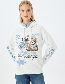 Resim Koton Kolej Baskılı Kapüşonlu Oversize Sweatshirt Ekru 5wal10835ık Ekru 
