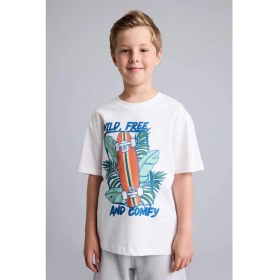 Resim DeFacto Regular Fit Baskılı 2'li Ecru Pijama Takımı Erkek Çocuk H8045A826HS 