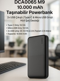 Resim Dexim DCA0065 M9 10.000 mAh Taşınabilir Powerbank,2x USB Çıkışlı ,Type-C & Micro USB ,Hızlı Şarj Desteği 