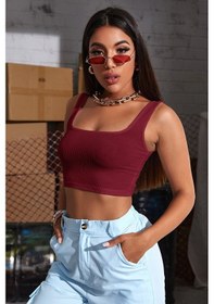 Resim Kadın Bordo Kalın Askılı Crop Top Büstiyer Bordo 