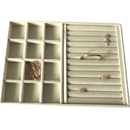 Resim Aydın Dekor Süet Krem Sosisli-Bölmeli Takı Kutusu MDF Kaplama 34x24x3 cm 