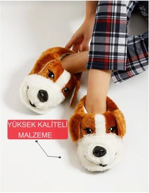 Resim Unisex Yumuşak Taban Sevimli Köpek Panduf Yetişkin Ve Çocuk Kız Ve Erkek Panduf Kahverengi 