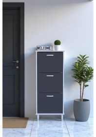 Resim Eliusta Nefes Ayaklı 52 Cm Ayakkabılık Kapı Önü/antre 3 Düşer Kapaklı Antrasit 52x127x26 Cm Ayakkabılık Antrasit 