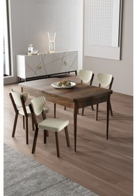 Resim Canisa Exve Serisi 80x132 Açılabilir Barok Ahşap Desen Masa Takımı Ve 4 Krem Sandalye Masa Barok Ahşap Desen Sandalye Krem 