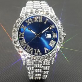 Resim 2xudc Mavi Gümüş Bant Dropshipping Erkekler Veya Kadınlar Hip Hop Saatler Büyük Arama Lüks Buzlu Out Kol Saati Elmas Erkek Kuvars Izle (Yurt Dışından) 