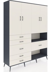 Resim Hyperion Gardrop 7 Raflı 6 Çekmeceli 4 Kapaklı 176x44x221 Antrasit-aytaşı Aytaşı 