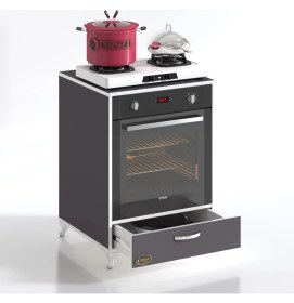 Resim Kenzlife ankastre modülü kabini azot gri fırın ocak dolabı çekmeceli ayaklı sabit tabla 