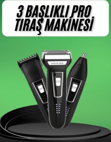 Resim Teknorot Tıraş Makinesi 3 Başlıklı T Başlıklı Hassas Ciltlere Özel Saç Sakal Vücut Kulak ve Burun 