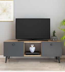 Resim izcodesign 2 Kapaklı Tv Ünitesi Antrasit Meşe 120 Cm Genişlik 