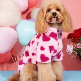 Resim Küçük ve Orta Boy Köpekler İçin Kalınlaştırılmış, Peluş, Sıcak, Pembe Kalp Desenli Kıyafetler Noel Hediyesi 