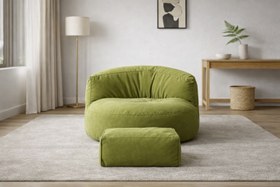 Resim Mila Modell Yağ Yeşili Puff & Armut Koltuk Relax Koltuk & Ayak Puflu 