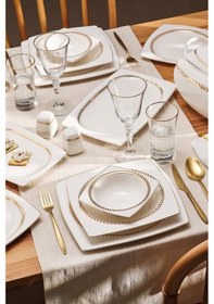 Resim Emsan Fine Bone Başak 60 Parça 12 Kişilik Kare Yemek Takımı Gold 