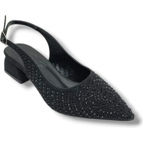 Resim Defne 795-26 Saten Güneş Taşlı Kare Topuk Arkası Açık Kadın Stiletto 