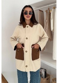 Resim Körüklü Cep Detaylı Yağmur Gabardin Ceket Krem Krem 