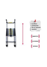 Resim Endokon 410 Cm. - 14 Basamaklı Kancalı Teleskopik Alüminyum Merdiven - I Tipi Uzayan Merdiven 
