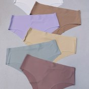 Resim 6'lı Kadınlar İçin Dikişsiz Düşük Bel Bikini İç Çamaşırı Seti - Yumuşak Nefes Alabilen Hızlı Kuruyan Görünmez Külotlar, Düz Renkler (Bej, Mor, Beyaz, Siyah, Gri, Açık Mavi) Günlük Konfor için 