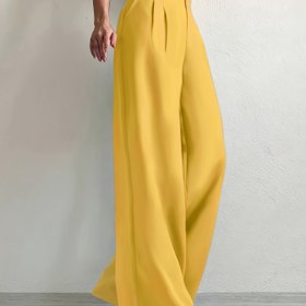 Resim Kadınlar için Hardal Sarısı Geniş Paça Pantolonlar - Cepli Şık Düz Renkli Pantolonlar, Makinede Yıkanabilir Esnemez Kumaş Her Mevsim Giyime Uygun, Günlükten Resmiye Çeşitlilik 