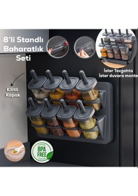 Resim Porsima 1124 Standlı Kaydırmalı Kaşıklı Kapaklı Baharatlık Seti Antrasit 